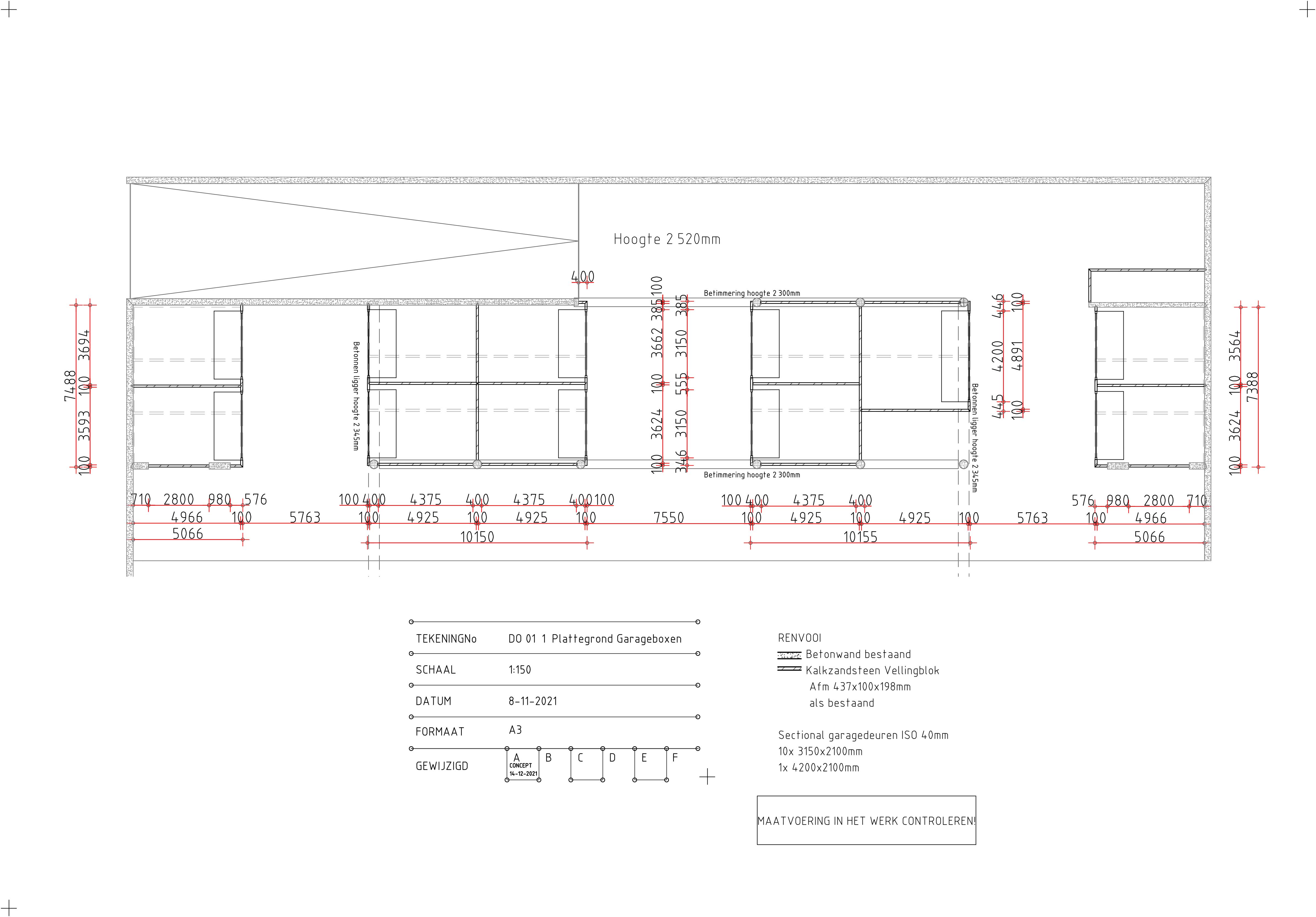Bouwtekening en plattegrond van het garageboxencomplex